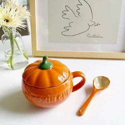 Ceramic Pumpkin Mug with Lid with Spoon Coffee Cups Milk Tea Breakfast Creative Handle Design Gift Drinkware Kitchen Halloween