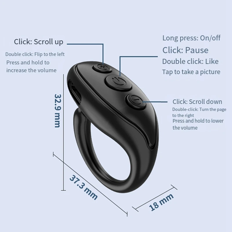 Bluetooth 5.3 Fingertip Remote Control Ring Flipping Video Controller Fingertip Remote Control Ring For Phone Apps