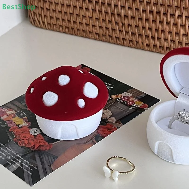 🍄 توافد الفطر الأحمر خاتم صندوق مجوهرات صندوق قلادة صندوق القرط صندوق تخزين أدوات تخزين المجوهرات #3