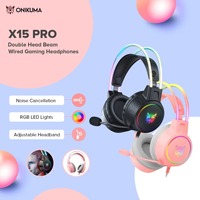 Gaming Headsets ONIKUMA X15 Pro Mic Noise-Canceling RGB Lights Pink Cat's Ears Wired Headset Immersive Esports Headset