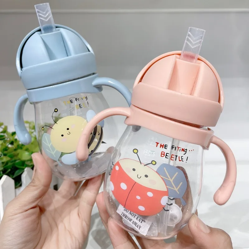 350ml Baby Sippy Water Cup Kid Handle Learn Feeding Drinking Bottle Anti-choking with Gravity Ball Kids Training Cup with Straw