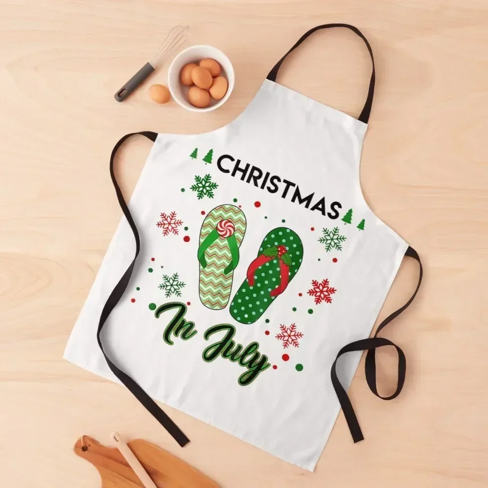 

Christmas in July Flip Flops Summer Vacation Beach Lovers Apron Household Items Kitchen Kitchen For Women Apron