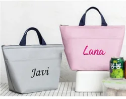 Personalized Portable Lunch Box Bag Embroidery Names School Food Storage Bags Beer Cooler Handbag Convenient Box Tote Food Bags