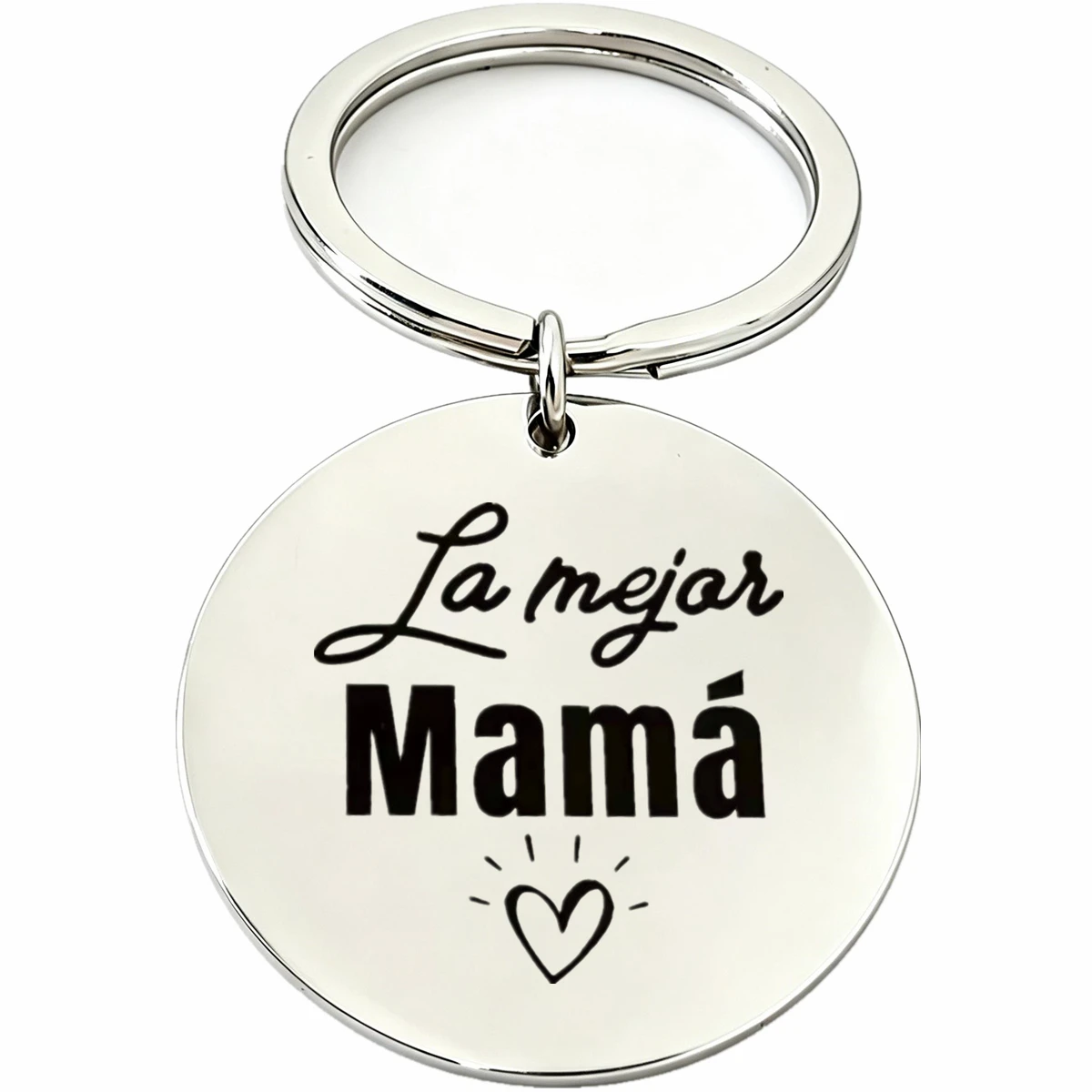 1Pc Stainless Steel Keychain La Mejor Mama Laser Engraved Round Key Ring Gift for Mom Mother's Day Spanish Souvenir Present