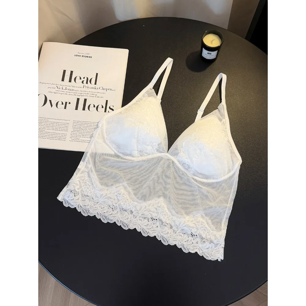 BANERDANNI Luxury Lace Camisole Bra V Neck Sexy Backless Minimizer Push‑Up Tank Top For Big Chest Ladies Lingerie M‑L hot sale
