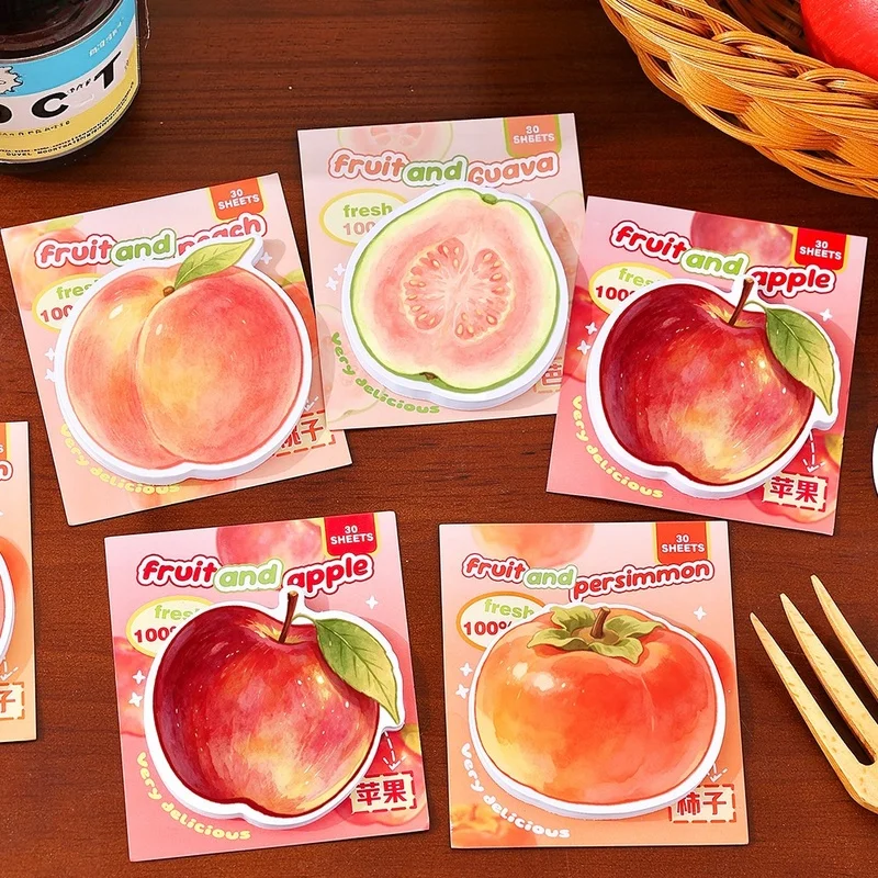 4pack/set Mixed Cute Fruit Shaped Sticky Notes Peach Apple Guava Persimmon Self-Adhesive Memo Notepads for Office School Station