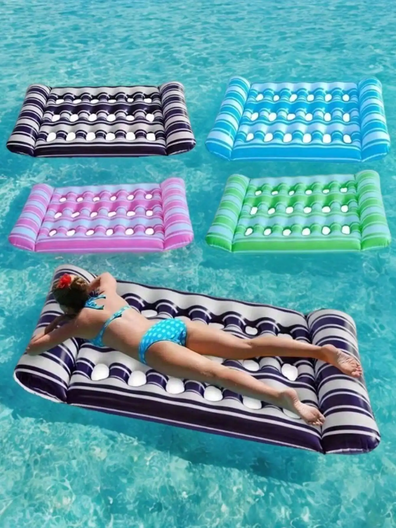 Colchoneta Flotante Inflable de PVC para Verano, Hamaca Acuática Plegable, Cama Flotante para Piscina, Playa, Tumbona para Adultos