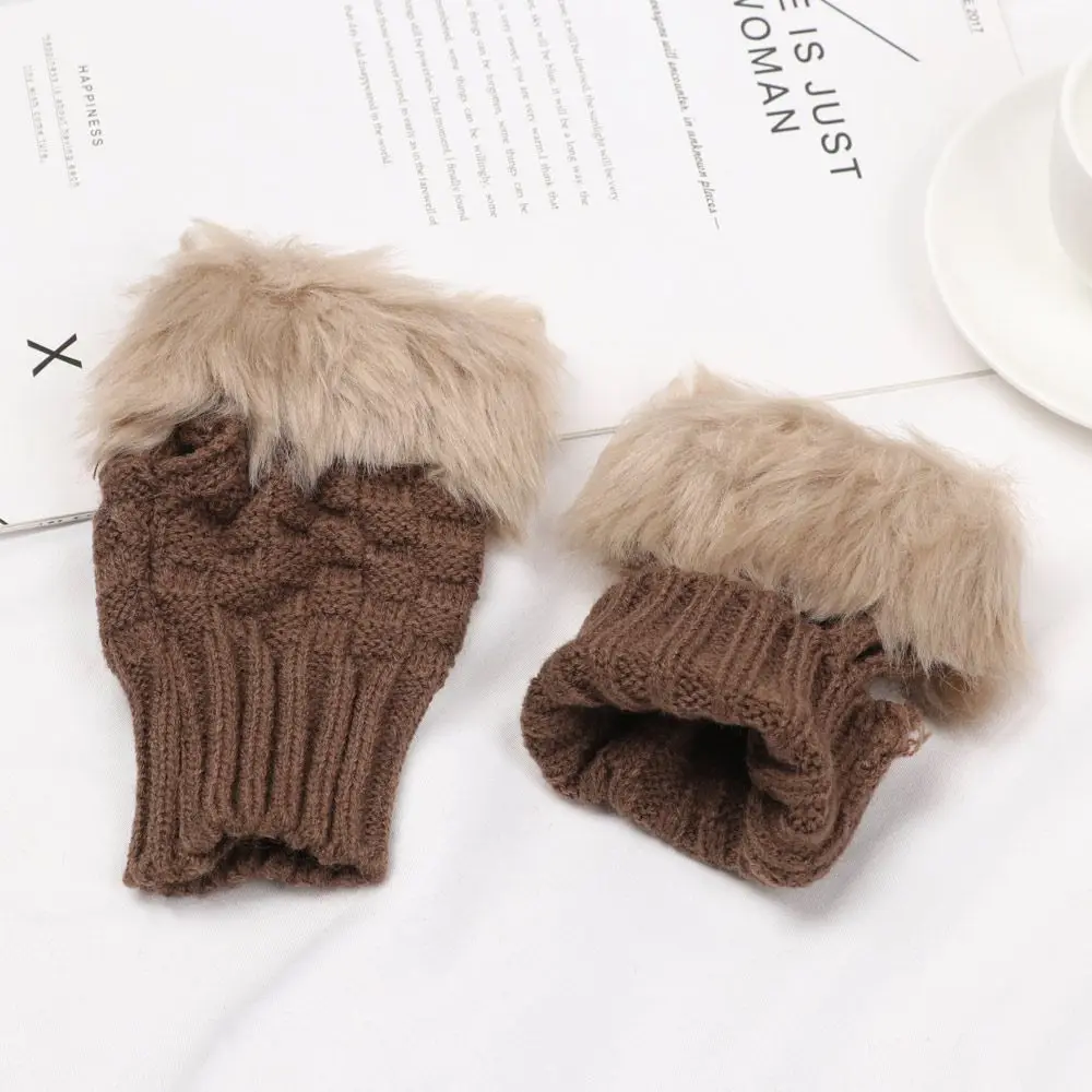 Women Girls Half Finger Keep Finger Warm Thicken Warm Warm Mittens Faux Rabbit Hair Gloves Knitted Gloves