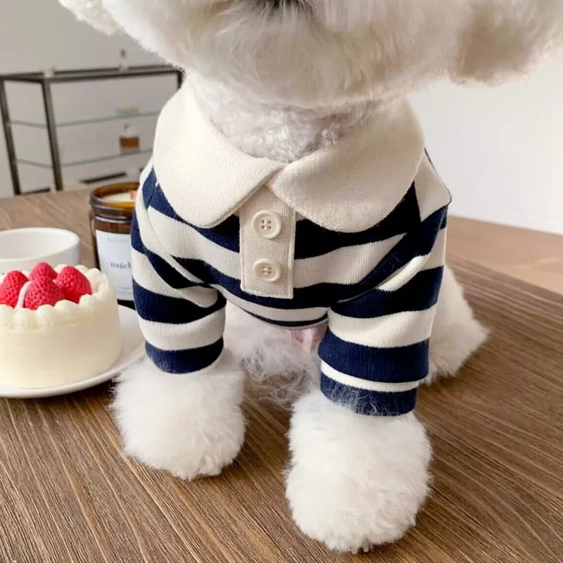 

Summer Dog Clothes Pet Striped Shire Polo Shirt Schnauzer Chihuahua Teddy York Costume Pet T-Shirt Suit for Dog Puppy
