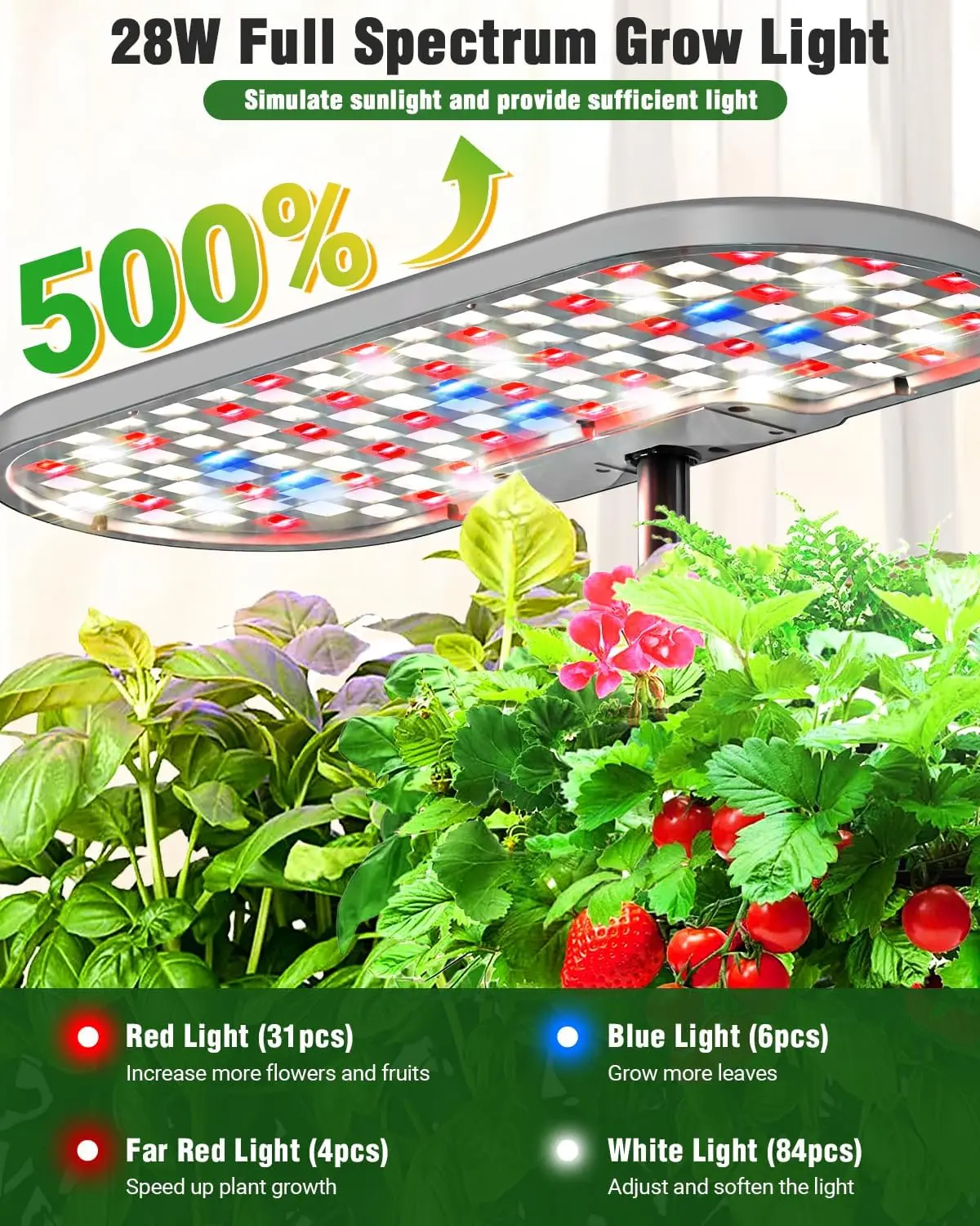 16 Pods Indoor Garden 28W Full Spectrum LED Grow Light Auto Timer 3 Smart Light Modes 8L Large Herb Garden Hydroponics Growing S