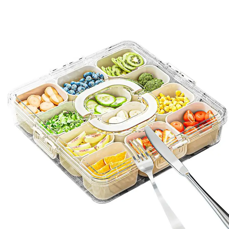 Divided Snack Tray with Lid 12 Grids Divided Serving Tray Fresh-keeping Snack Fruits Food Box Box Food Container for Biscuits