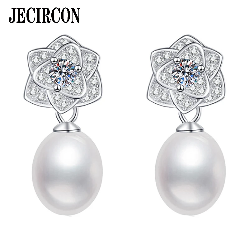 

JECIRCON Moissanite Earrings S925 Sterling Silver Natural Freshwater Pearl Studs Camellia Versatile High-end Jewelry for Women