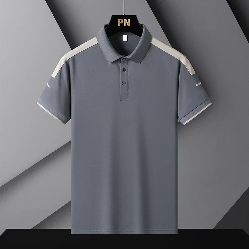 Korea Style 2024 Brand Fashion Polo Shirts Short Sleeve Men\'s Patchwork Summer Polyester Breathable Tops Tee Oversize 4XL