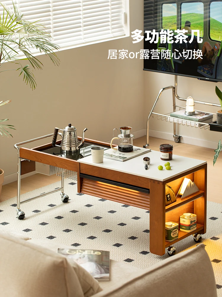 In the wild coffee table, solid wood retractable tea table, surrounding stove, , small , movable tea cabinet