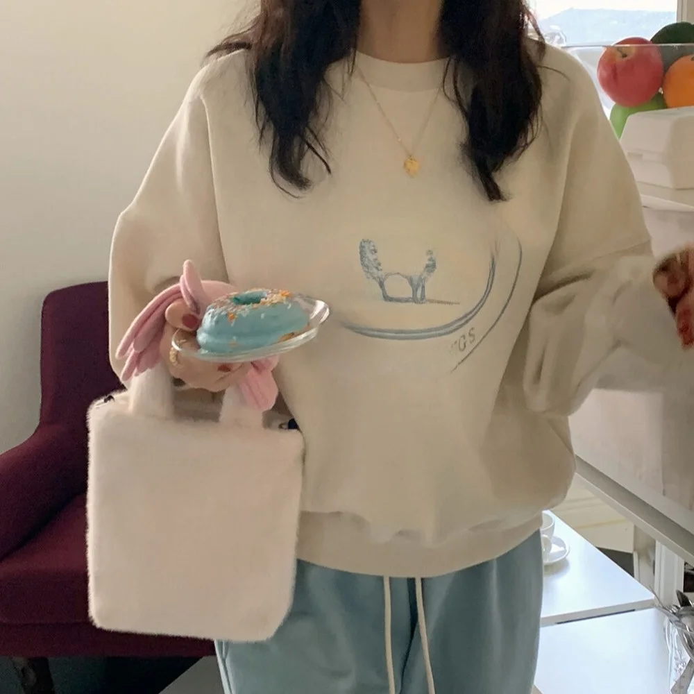 

Ранняя осень, новинка больших размеров, женский свитшот с вышивкой из мультфильма на подкладке Fce Long Sve из полиэфирного волокна irt