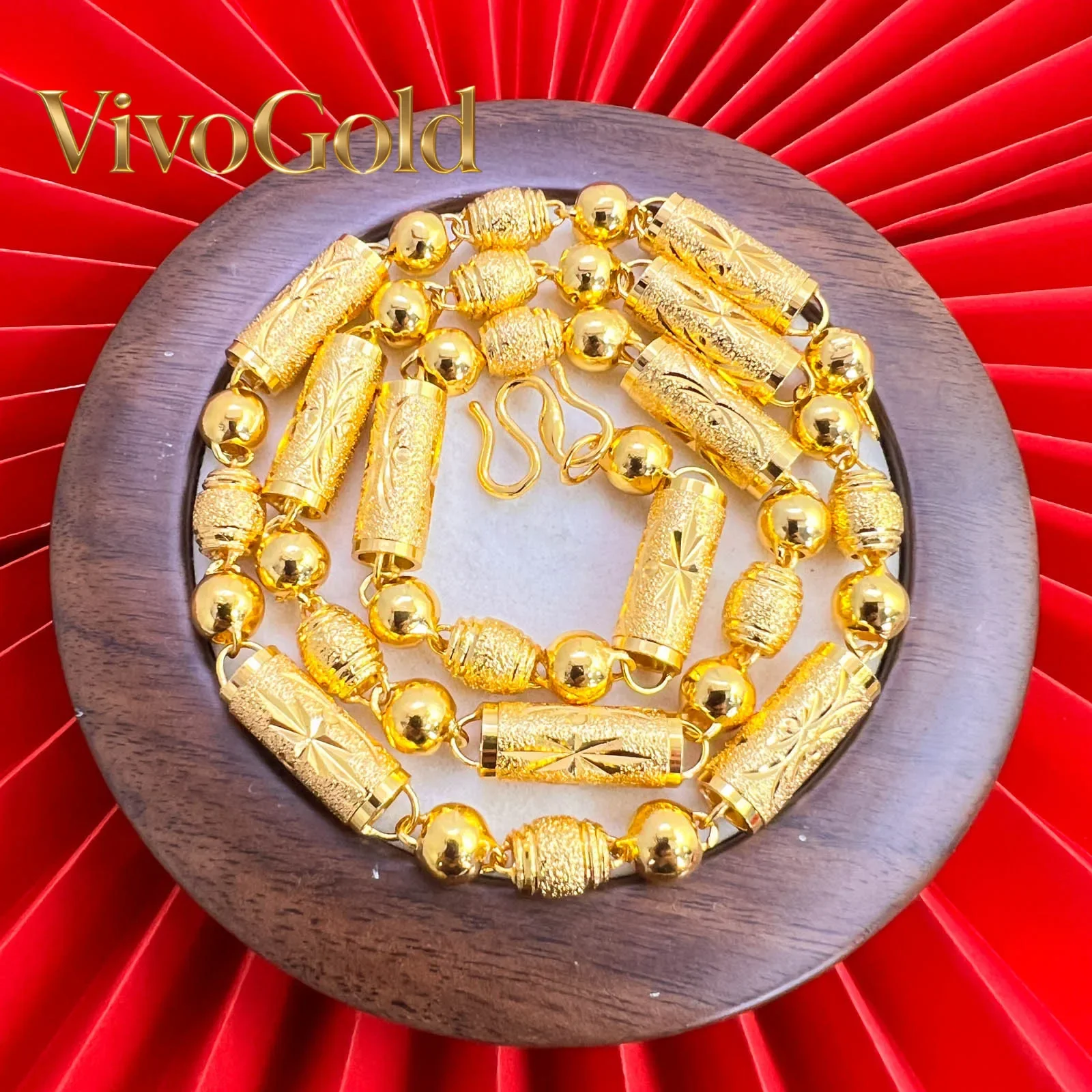

Ожерелье VivoGoldPopular 9999 с цилиндрическими бусинами из настоящего и искусственного золота 24K, цепочка 8N с полым цилиндрическим бамбуковым элементом для семейного портрета