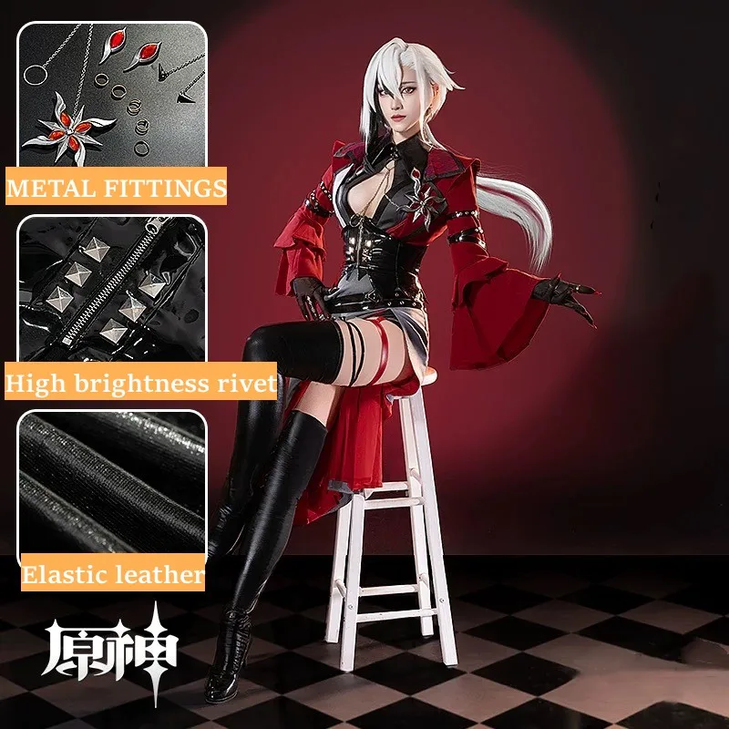 Anime Game Genshin Impact New Costume Genshin Impact Arlecchino Harlequin Cosplay Halloween Clothing Dress Lolita Cos Wig