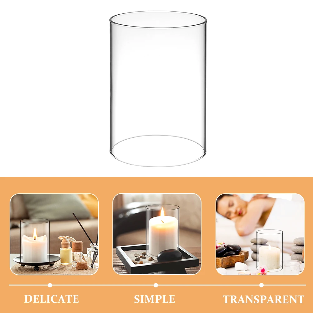 3Pcs Transparent Glass Cover Cylindrical Design Windproof Easy to Use for Different Sizes Home Decor