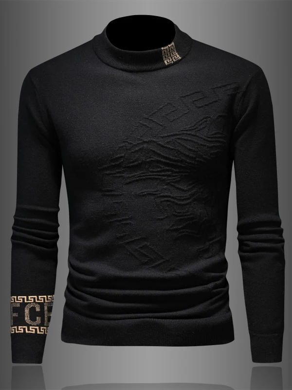 

Faionable round Ne Knitted Sweater Men's Slim Fit Autumn Winter New Sle Station Lift Flower Warm Woolen Base Layer Knit...