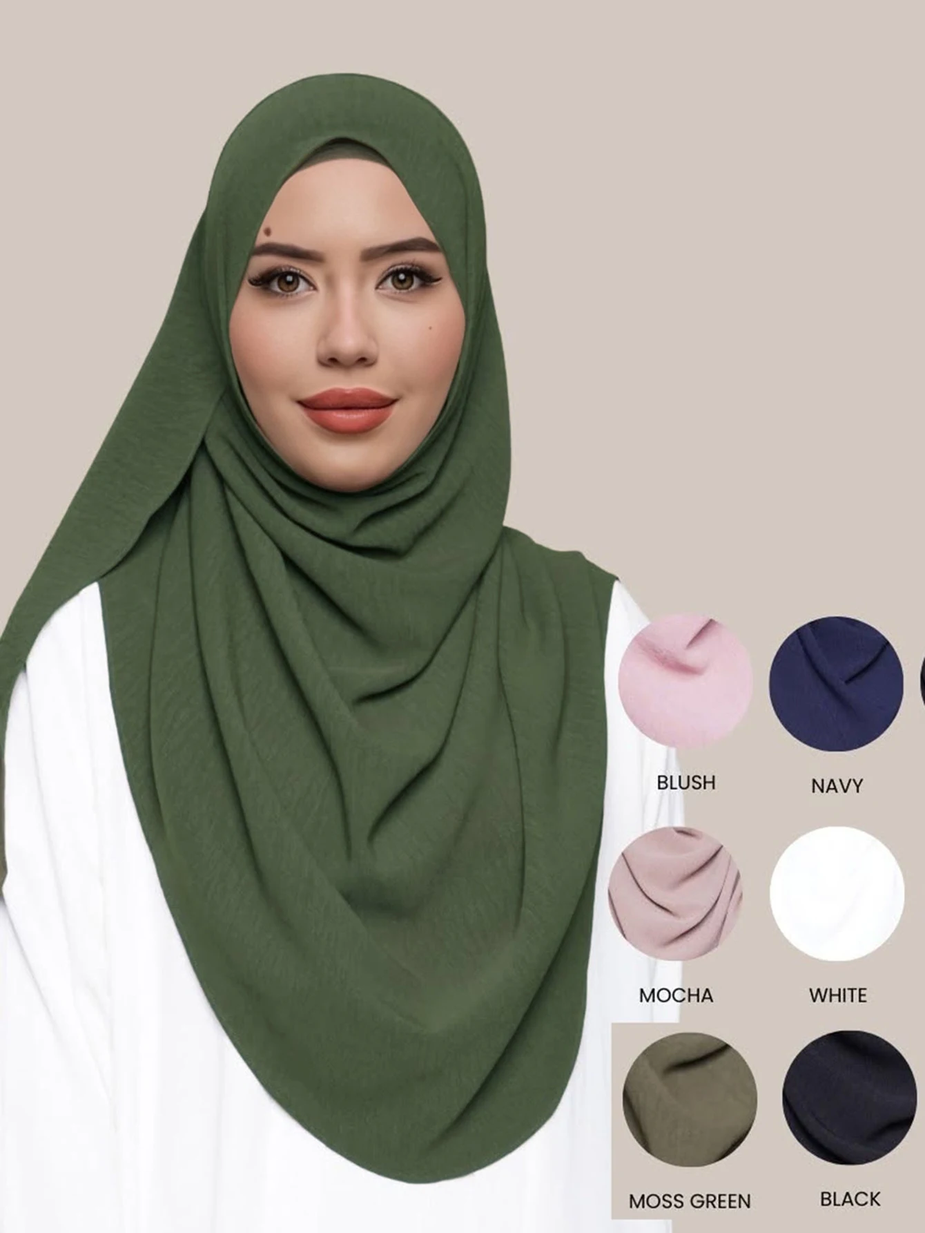 

Однотонный жатый хиджаб-прямоугольник, мусульманский платок, длинная шаль, исламский головной убор для женщин