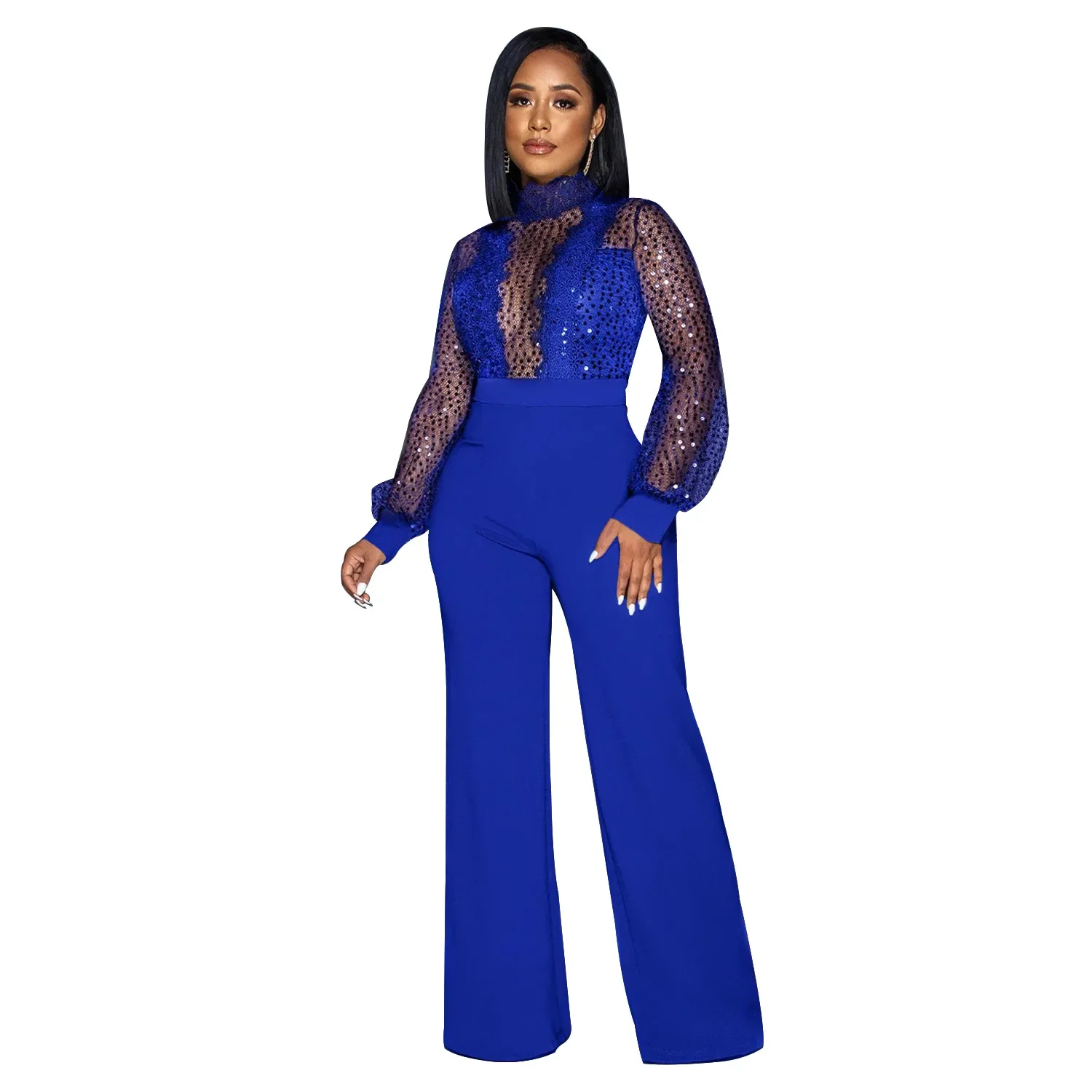 African Clothes For Women Autumn Fashion Lace Patchwork Long Sleeve Straight Jumpsuit Streetwear Party Overall Playsuit