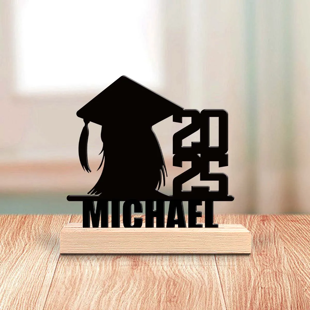 1pc Metal Art Desktop Decoration Customizable Content With Wooden Base Holiday Gifts for Family and Friends
