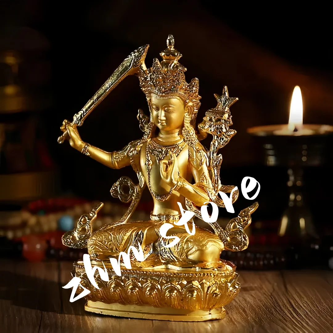 

Alloy Zinc Bodhisattva Manjusri Gold Buda Alloy Metal Buddhist Suppliers House Decor Statue Ornament