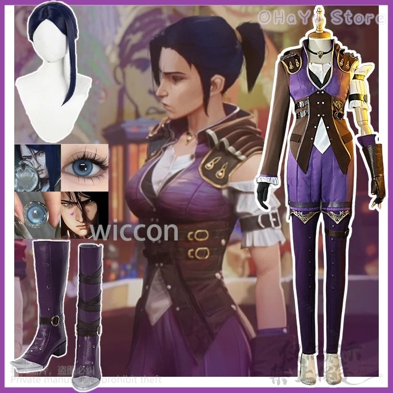 Anime League Of Legends Gioco Lol Cosplay Caitlyn Sceriffo Uniforme Costume Parrucche Scarpe Per Ragazze Donna Festa di Halloween Personalizzato