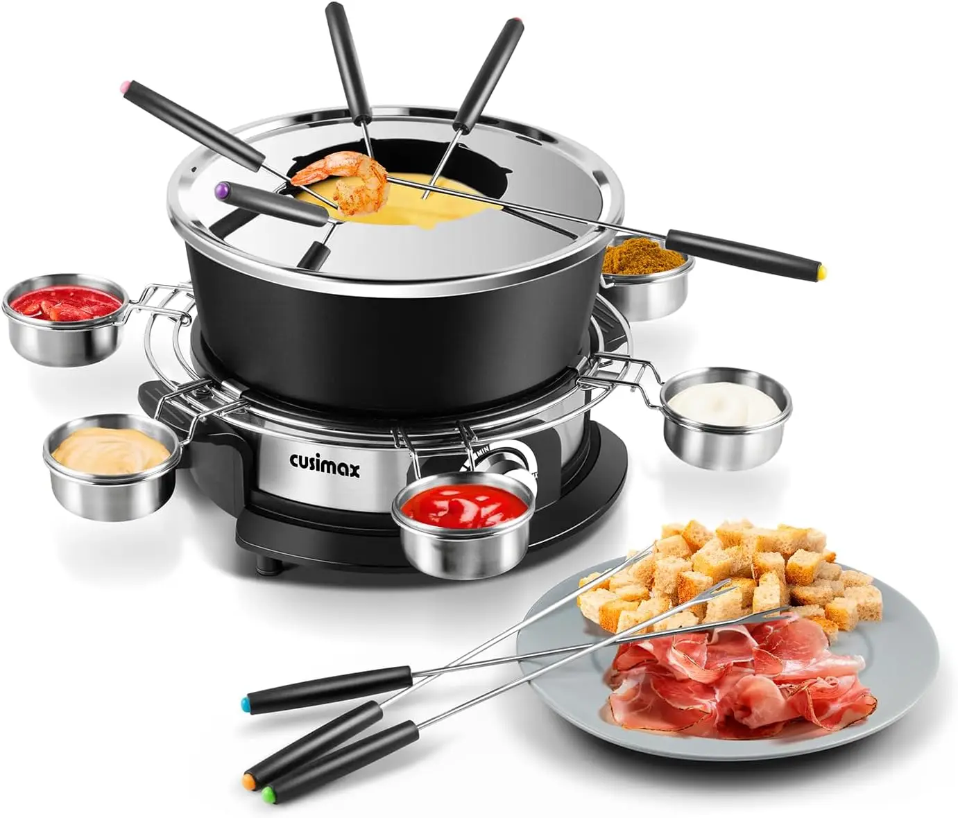 Set de Fondue Eléctrico con Control de Temperatura para Queso, Chocolate, Aceite y Sopa, Antiadherente