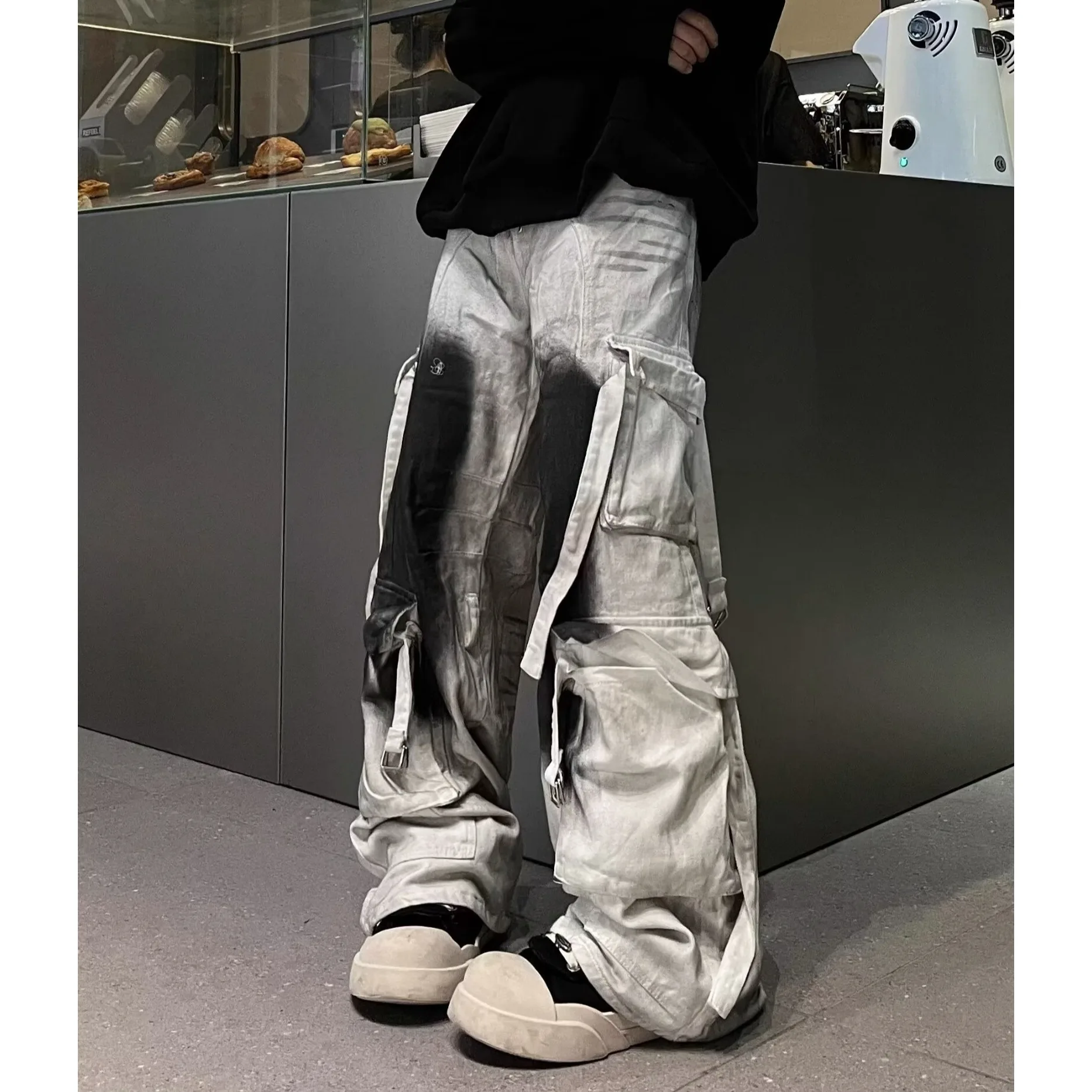 

Retro American Waed Heavy Du Dir White Workwear Jeans Loose Wide Leg Long Trousers for Men Early Autumn Trendy Brand