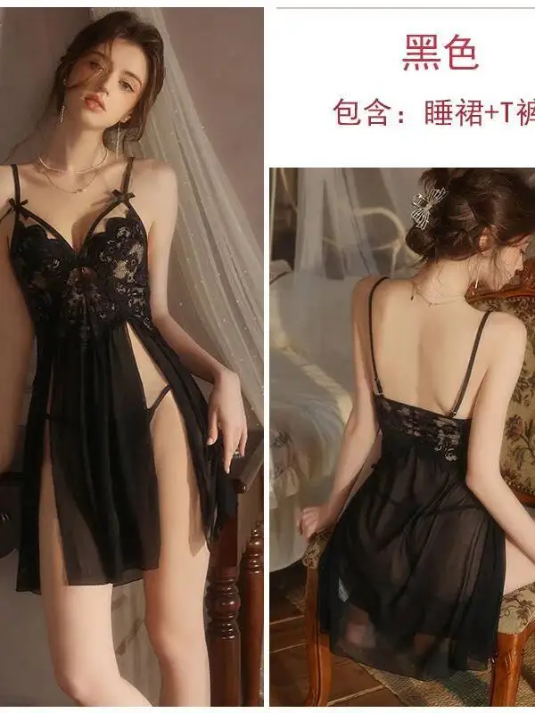 เดรสลูกไม้ซีทรูสไตล์เซ็กซี่หวานละมุนแบบสบายๆ โชว์หลังเว้าลึก สายเดี่ยว แขนกุด ดีไซน์น่าหลงใหล เหมาะสำหรับใส่นอน รุ่น 3PGI