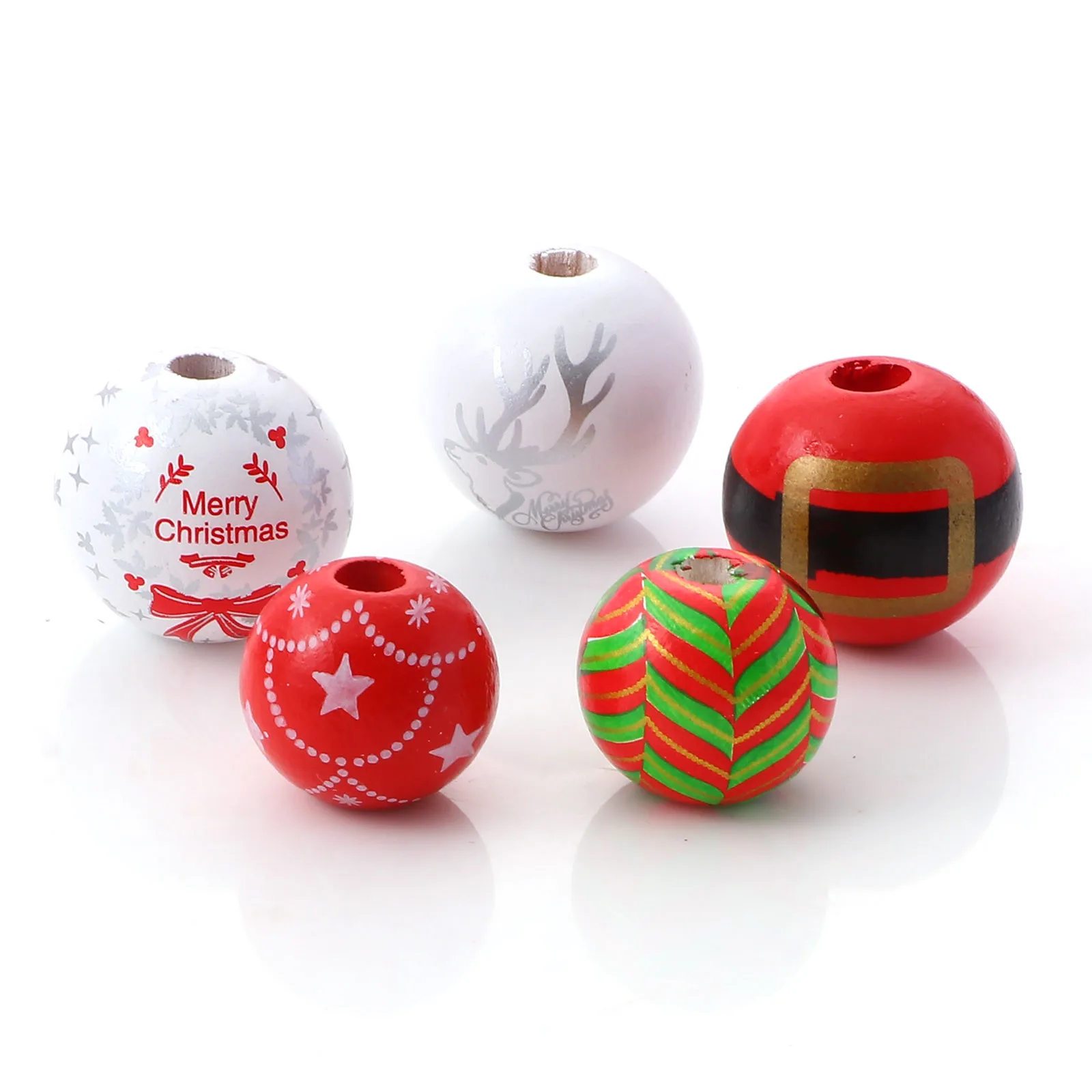 Cuentas espaciadoras de madera para Navidad, abalorios redondos Multicolor de 16mm y 20mm, con mensaje de "Feliz Navidad", para hacer pulseras y joyas DIY