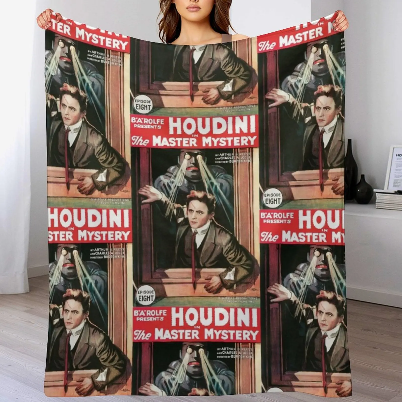 

Vintage Movie Poster - Harry Houdini in The Master Mystery (1919) Throw Blanket Cozy Warm Blanket for Bed Room Decor