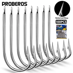 PROBEROS 100Pcs Aberdeen Hooks 20#-11# Single Fishing Hooks High Carbon Steel Fishhooks Without Ring Eye Barbed And Sharp Peche