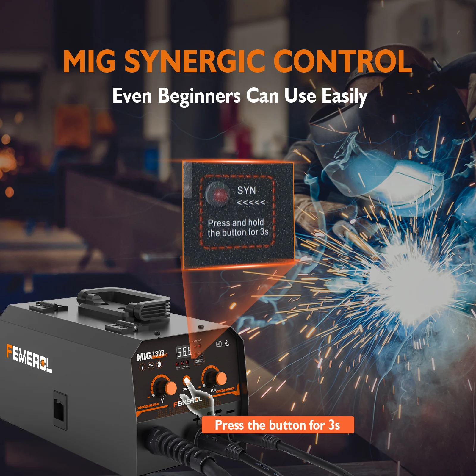 FEMEROL 2 In 1 MIG Welding Machine 130A Portable Gasless Stick ARC MIG Welder 110A IGBT Synergic Flux Core MIG Welder