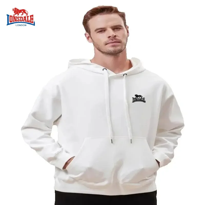 

Embroidered LONSDALE logo for autumn and winter, high-quality couples with fleece hooded sweatshirt, casual sports versatile top