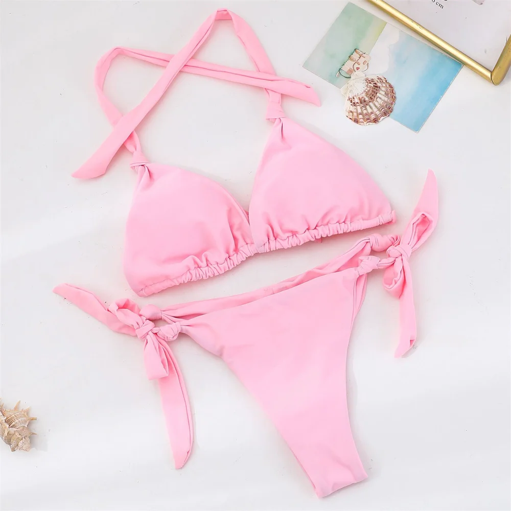 

Sexy Knotted Bandage Bikini Pink Y2K Swimsuit Backless Push Up Vacation Swimwear Women Beach Summer Outfits Bathing Suit Biquini