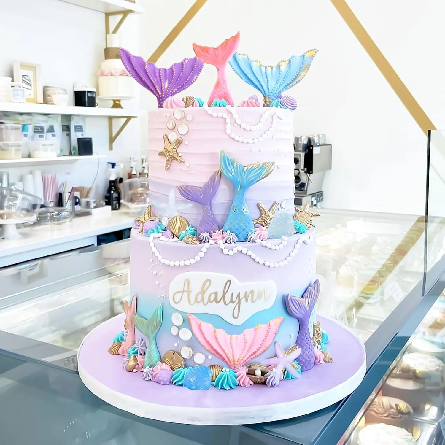 Meerjungfrauenschwanz-Kuchenaufsätze unter dem Meer, Kuchendekoration, Muschel, Seestern, Kuchenaufsatz für Geburtstag, Babyparty, Hochzeitstorte, Deko – Detail 3