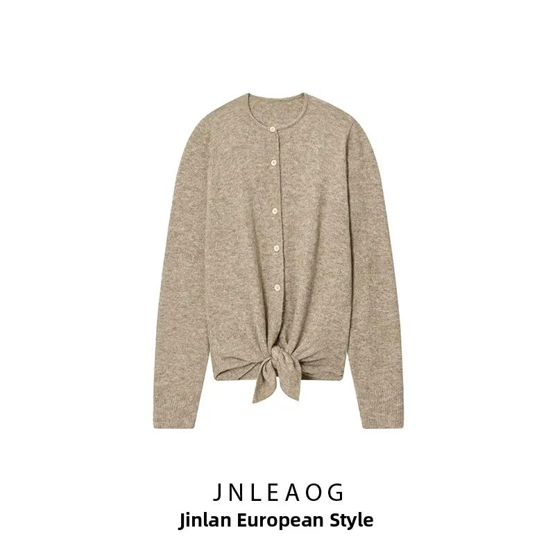 

JNLEAOG модный вязаный жакет для женщин, осеннее новое универсальное женское пальто из полиэфирного волокна с бантом, украшенное бантом