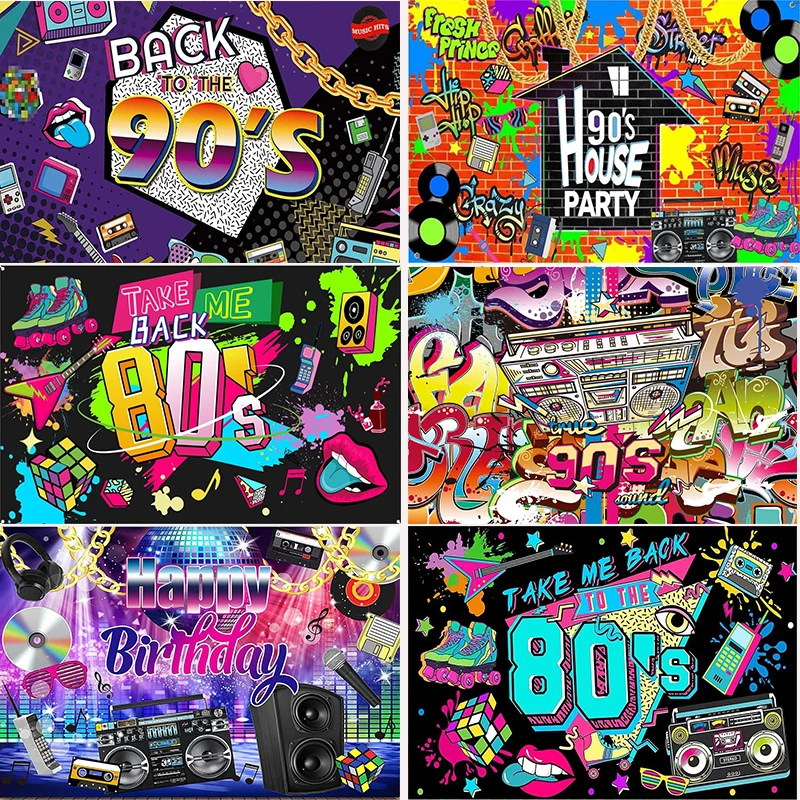 

Back to The 80's Backdrop Hip Hop Graffiti Wall Photo Backdrops 80s Retro Party Decorations Supplies Photography Background