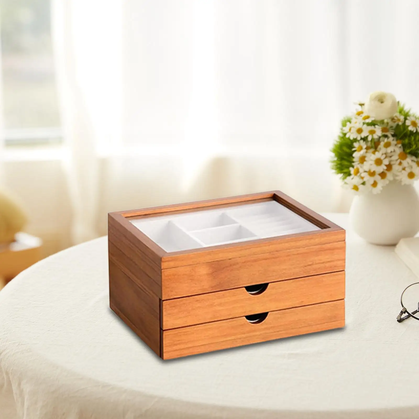 

Трехслойная деревянная шкатулка для украшений, органайзер, подарочная коробка, контейнер для хранения, витрина для поделок и сережек