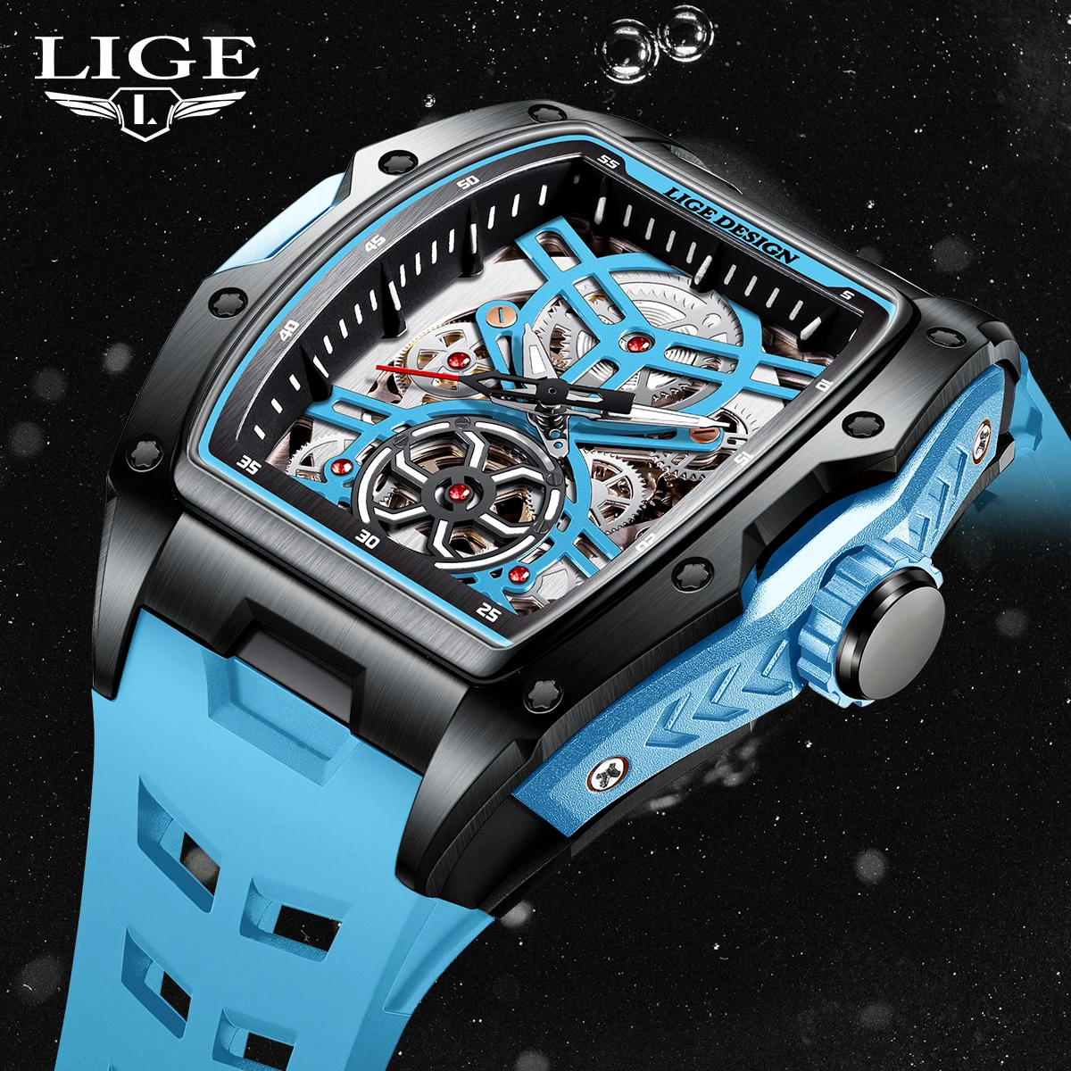LIGE New Watches Mens Skeleton Mechanical Automatic Watch Top Brand Luxury Luminous 30M Waterproof Watch For Men reloj hombre