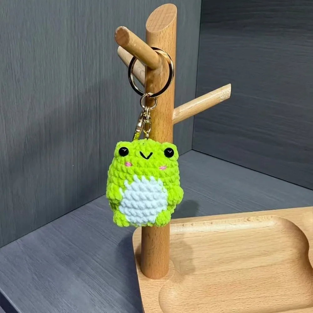 Gifts Yarn Crochet Frog Keychain Lobster Clasp Cute Frog Animal Keychain Crochet Texture Frog Bag Charm Key Organization