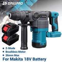 Drillpro 26MM Brushless Electric Hammer Drill Multifunctional Rotary Cordless Hammer w/ 2 Rechargeable Battery For Makita 18V