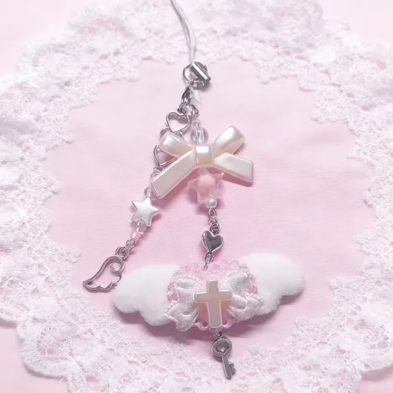 

Cute Pink Blue Journal Charm Chain Card Album Scrapbook Keychain Sweet Wings Phone Lanyard Bag Pendant for Notebook Holder