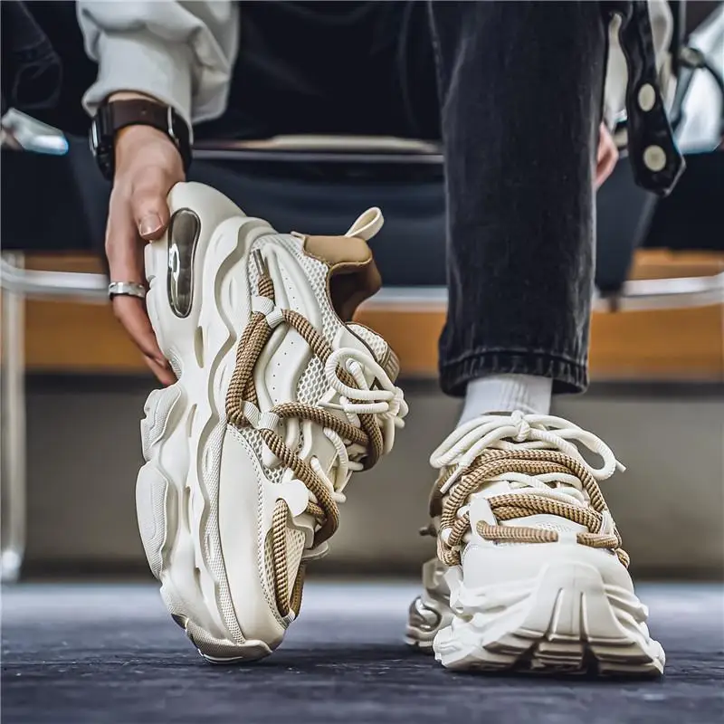 

Мужская дышащая сетчатая повседневная спортивная обувь с низким берцем на толстой подошве, осенние модные трендовые универсальные удобные кроссовки на массивном каблуке