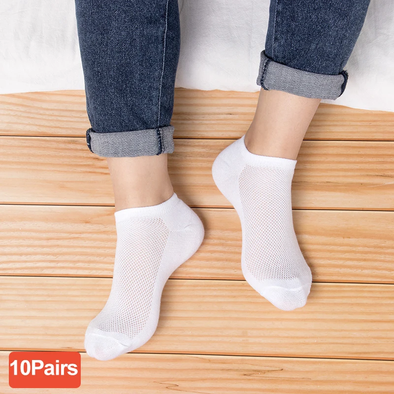 10 คู่/ล็อต PLUS ขนาดถุงเท้าผู้ชาย Breathable ข้อเท้าสั้นยืดหยุ่นสีทึบตาข่ายคุณภาพสูงธุรกิจถุงเท้า Unisex