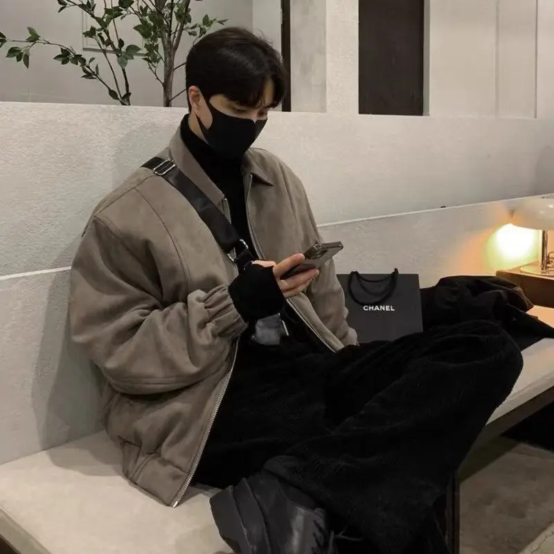 

Мужская свободная бейсбольная куртка на осень-зиму в гонконгском стиле, повседневный топ из полиэстера с длинными рукавами, стандартный крой