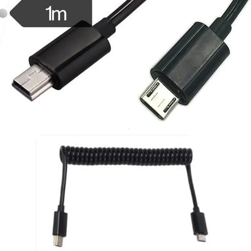 Micro USB B 5 Pin Male To Mini USB B 5 Pin Male Spiral Coiled Adapter Cable 3FT
