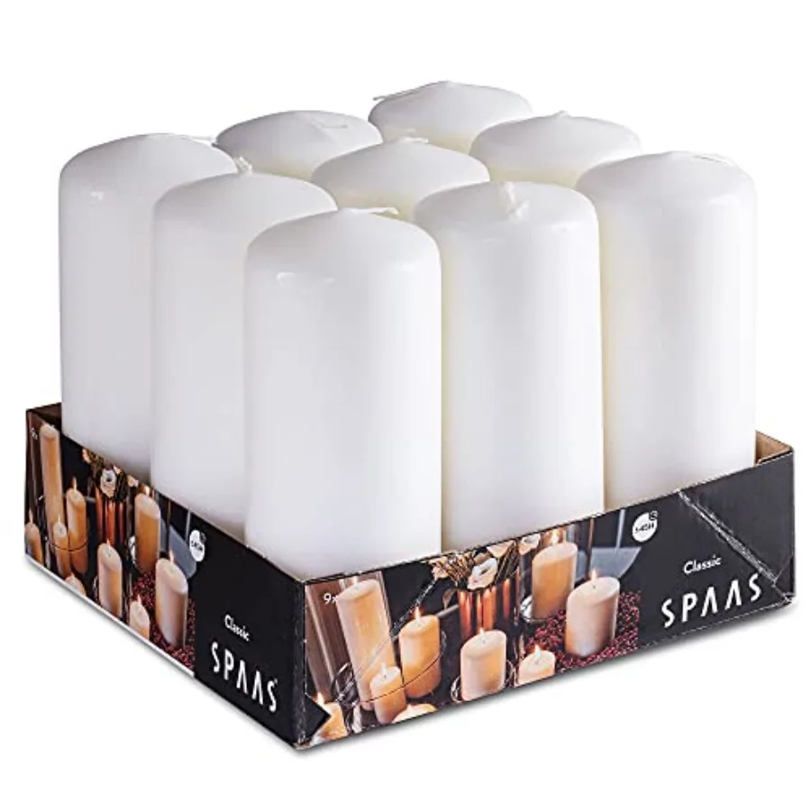 SPAAS White Dripless Pillar Candles - 9 Pack 6 Inch Large White Unscented Candles for Home Decor, Memorial, Vigil, Parties, Wed